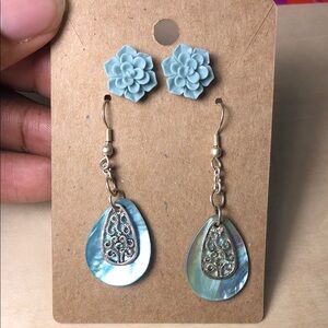 Blue Floral and Teardrop Earrings